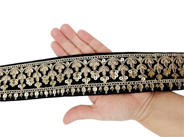 Floral Embroidered Sequins Velvet Trim Indian Sari Border, Sequin Trimming, Sequinned Lace